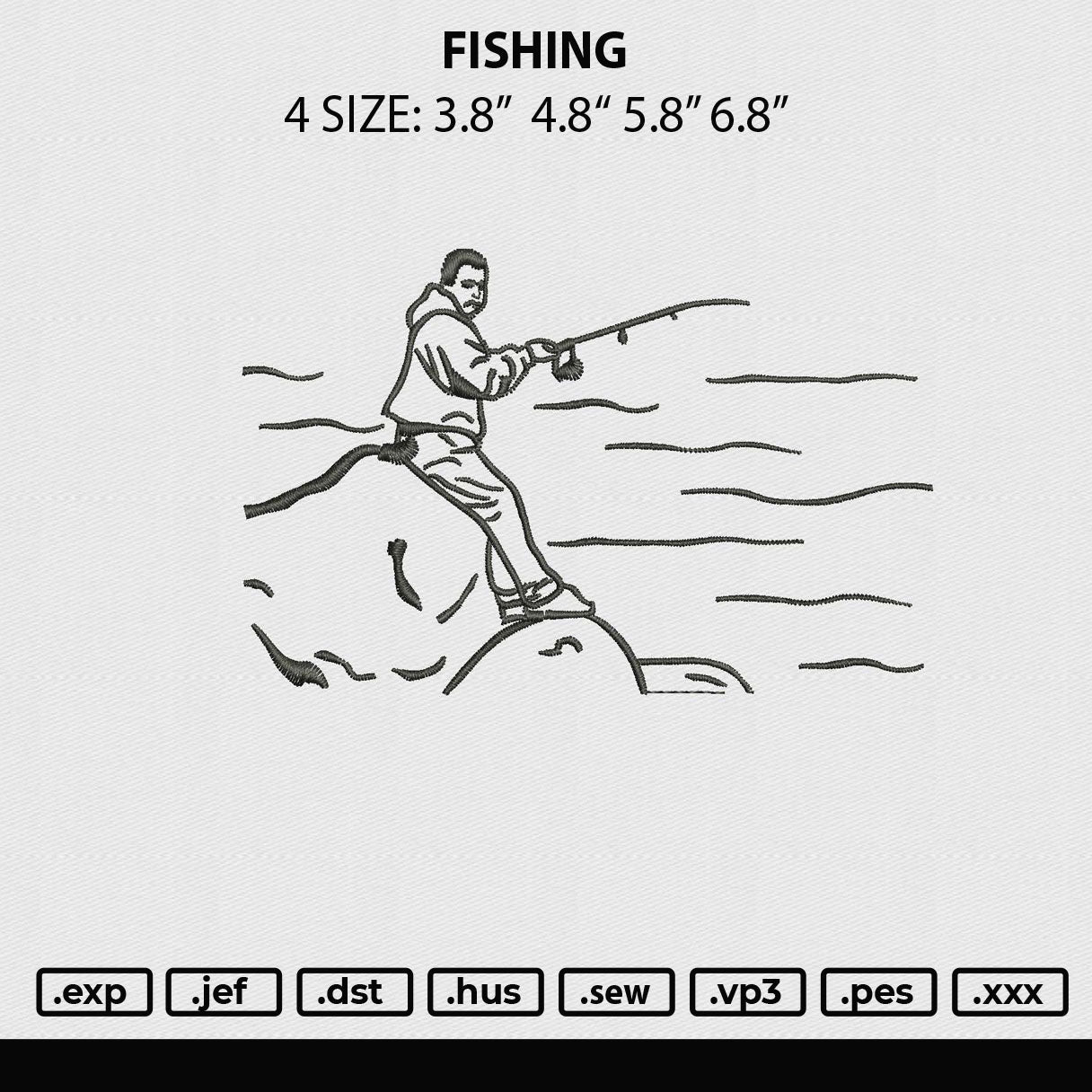 Fishing Embroidery File 4 sizes