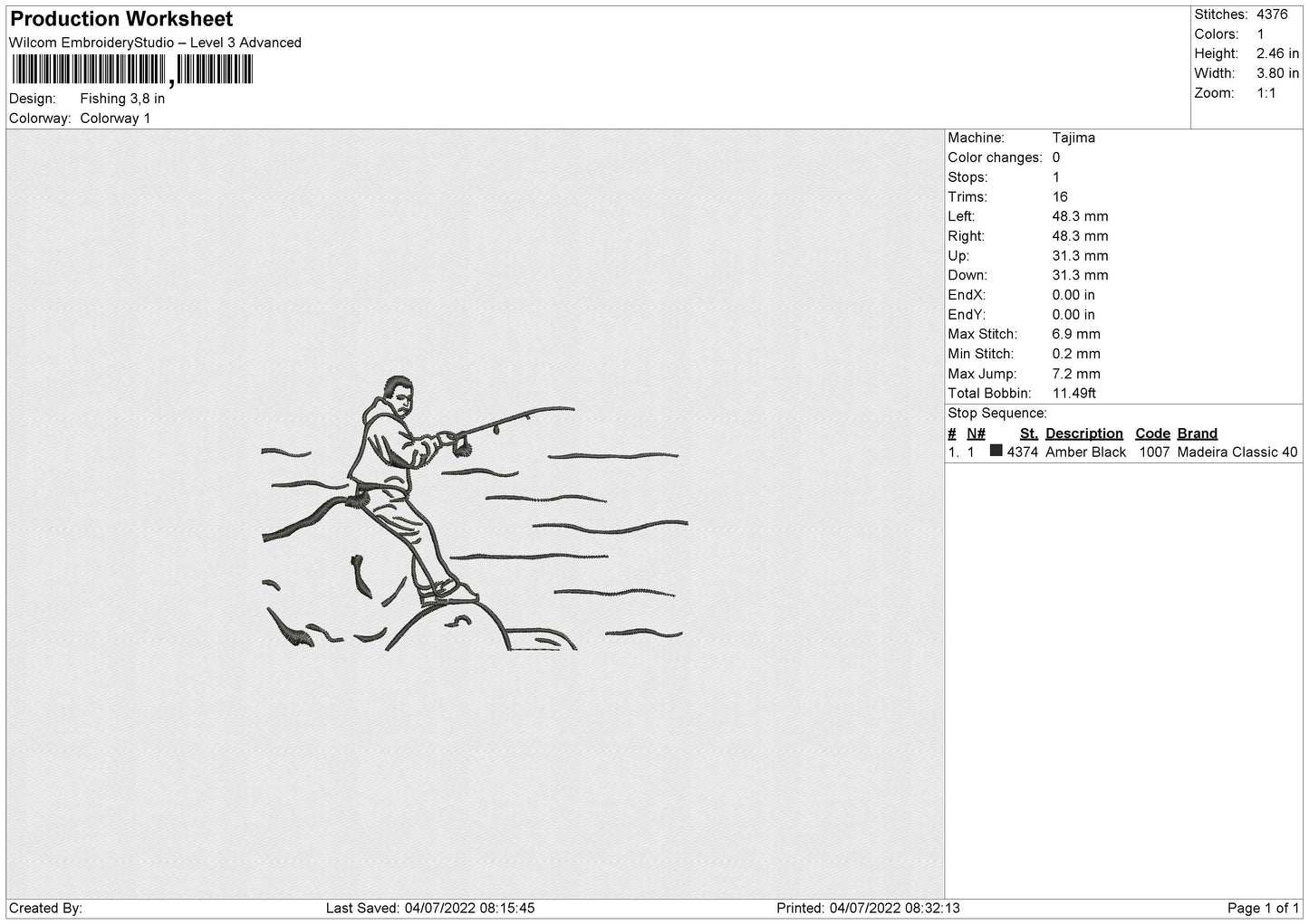 Fishing Embroidery File 4 sizes