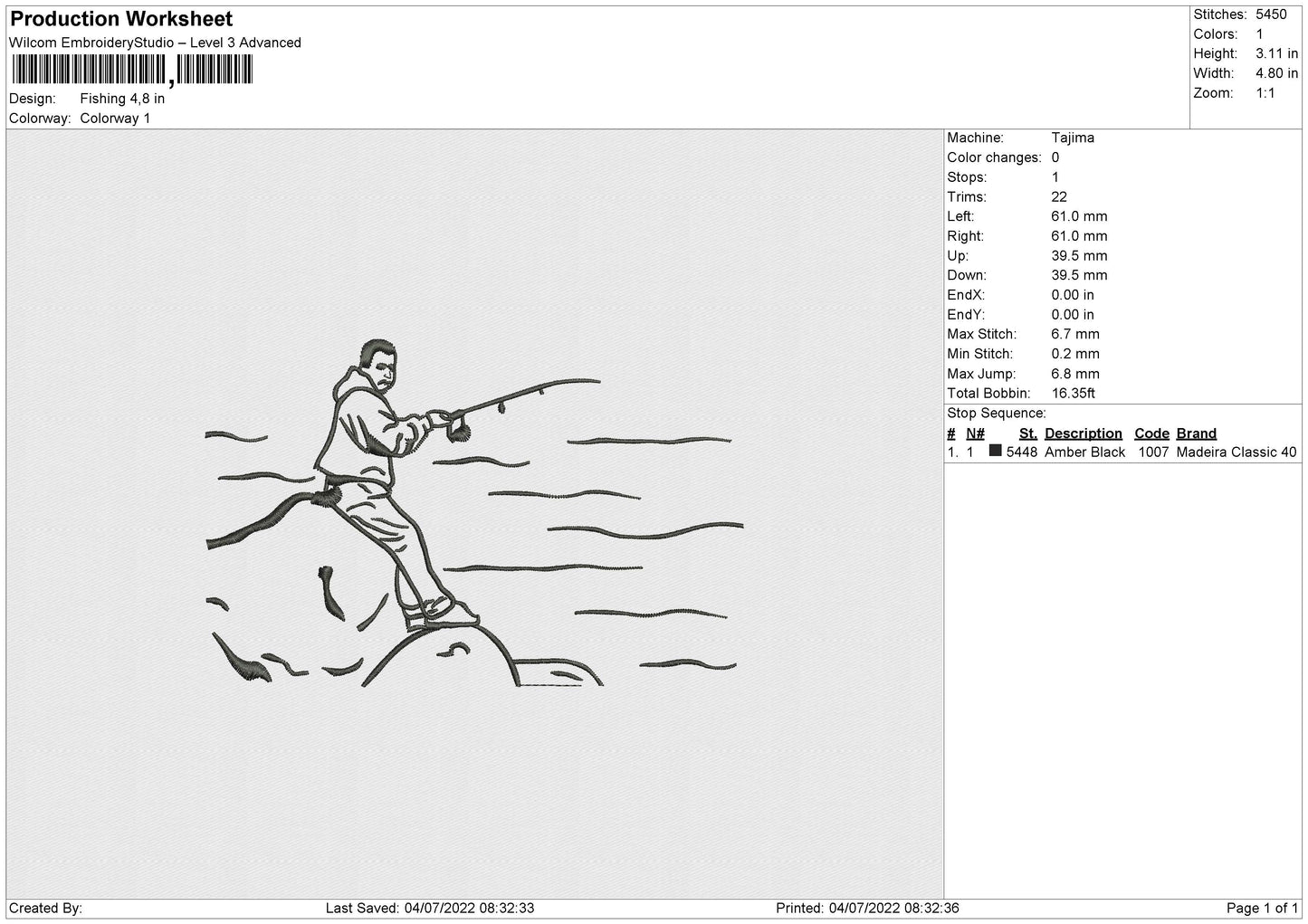 Fishing Embroidery File 4 sizes