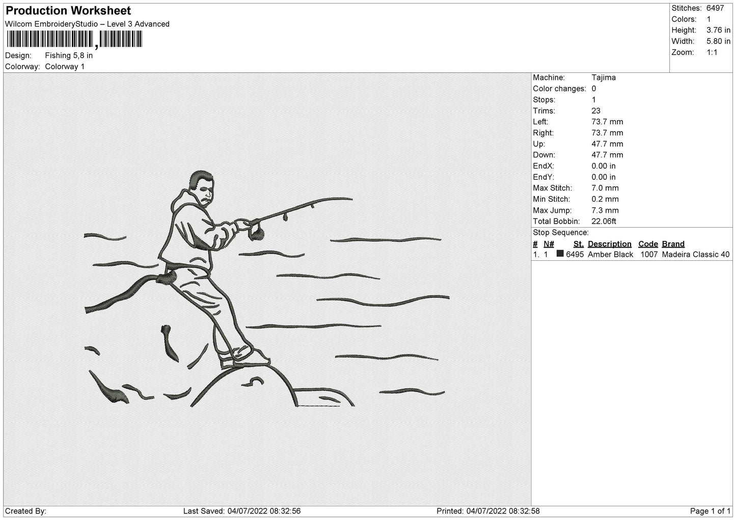 Fishing Embroidery File 4 sizes