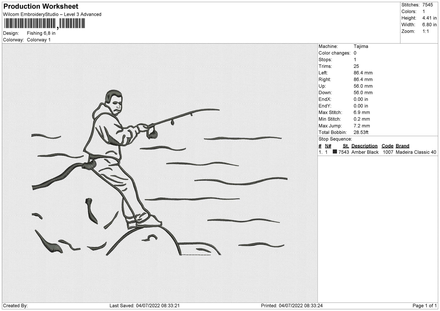 Fishing Embroidery File 4 sizes