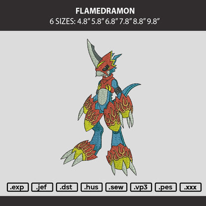 Flamedramon Embroidery Machine Design File 6 sizes