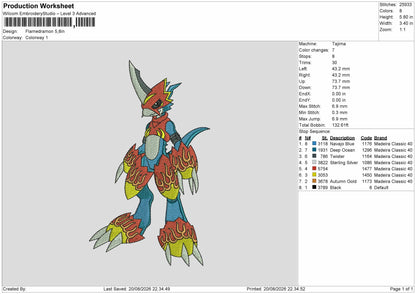 Flamedramon Embroidery Machine Design File 6 sizes