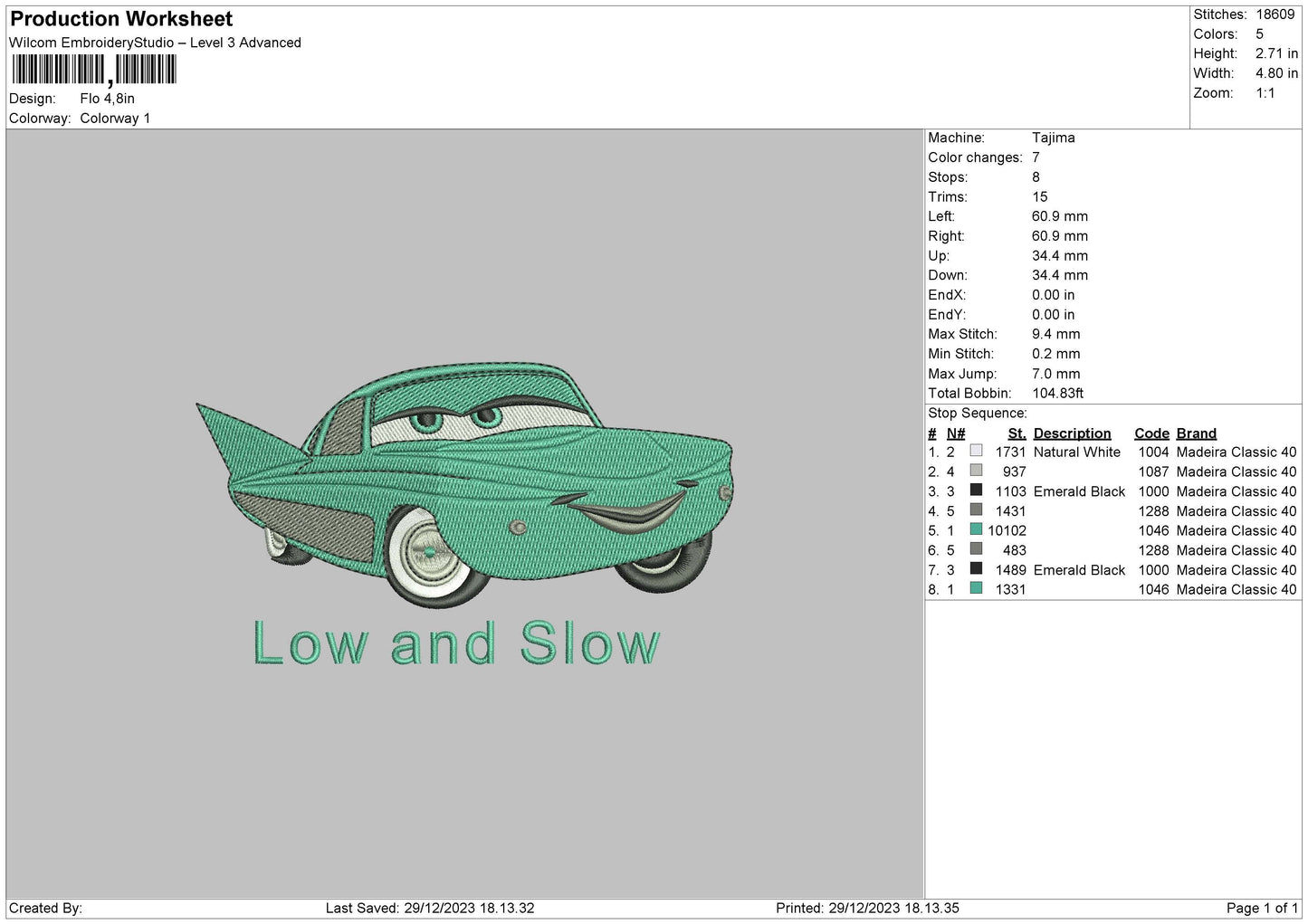 Flo Car Embroidery File 6 sizes