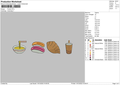 Foods Embroidery File 6 sizes