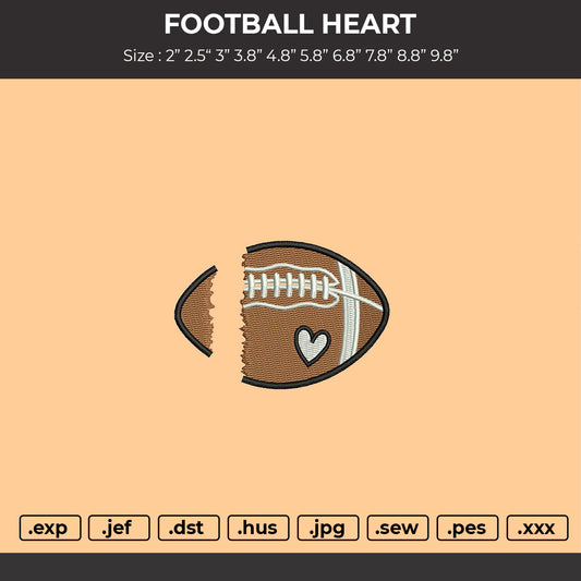 Football Heart Embroidery File 10 sizes