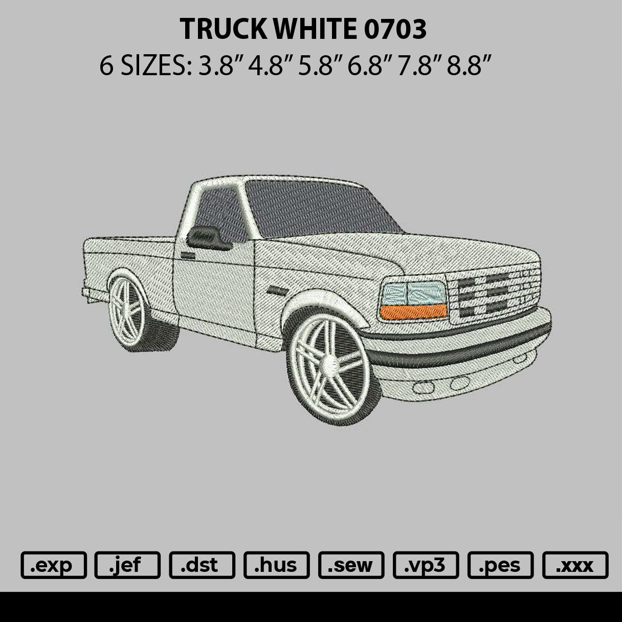 Truck White 0703 Embroidery File 6 sizes