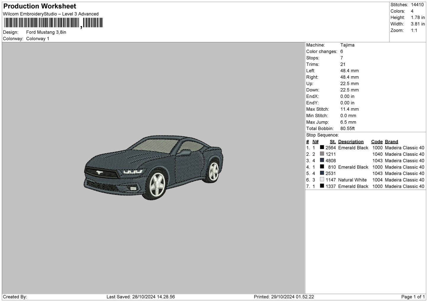 Car 2910a Embroidery File 6 sizes