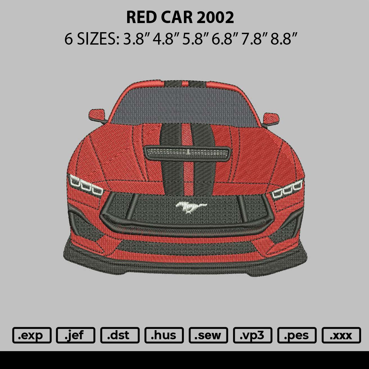 Red Car Front 2002 Embroidery File 6 sizes