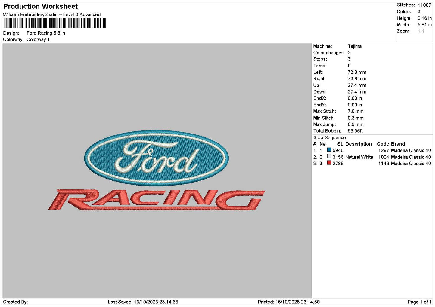 Fordtext 1510 Embroidery File 6 sizes