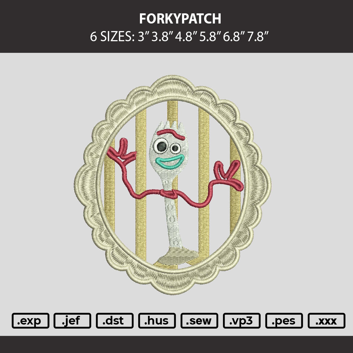 Forkypatch Embroidery Machine Design File 6 sizes