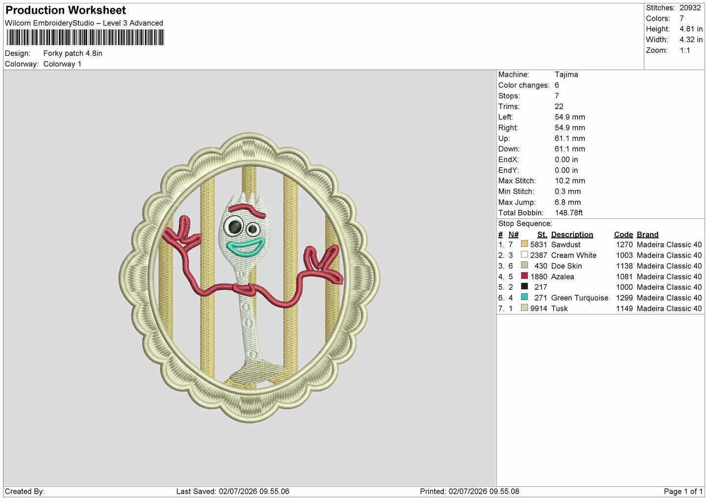 Forkypatch Embroidery Machine Design File 6 sizes