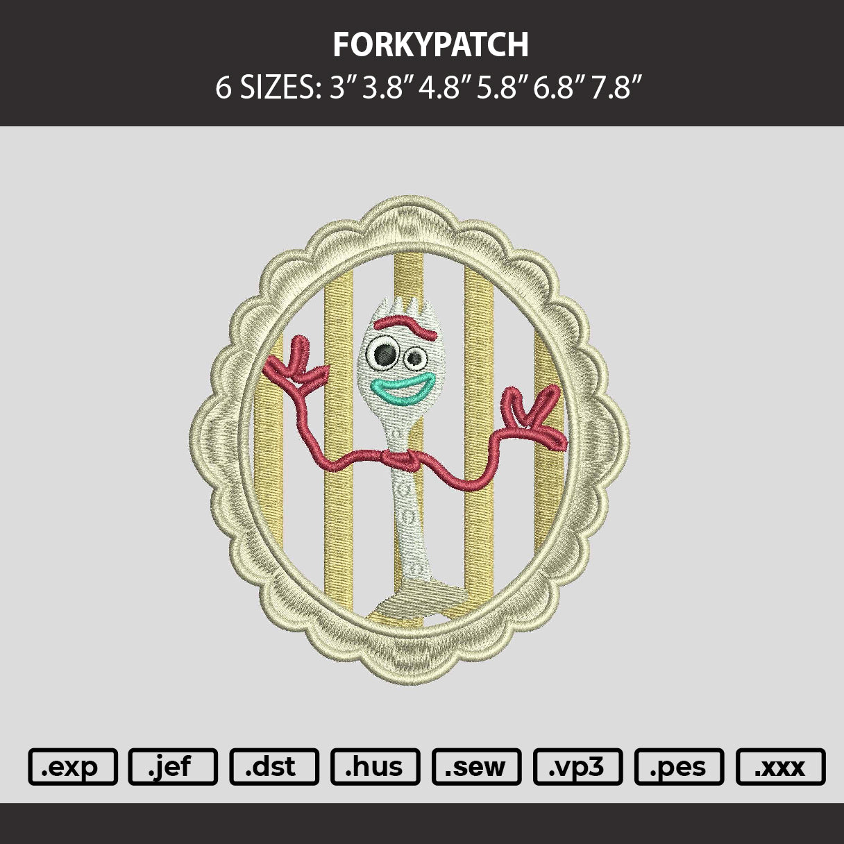 Forkypatch Embroidery Machine Design File 6 sizes