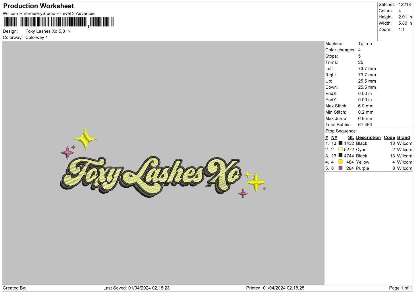 Foxytext Embroidery File 6 sizes