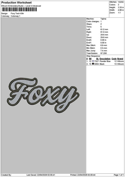 Foxytext Embroidery File 6 sizes