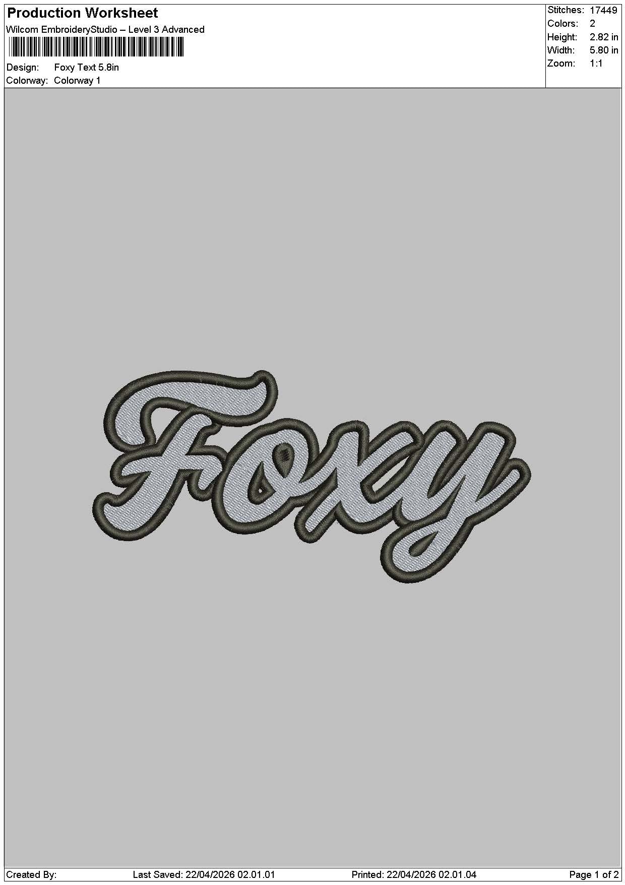 Foxytext Embroidery File 6 sizes