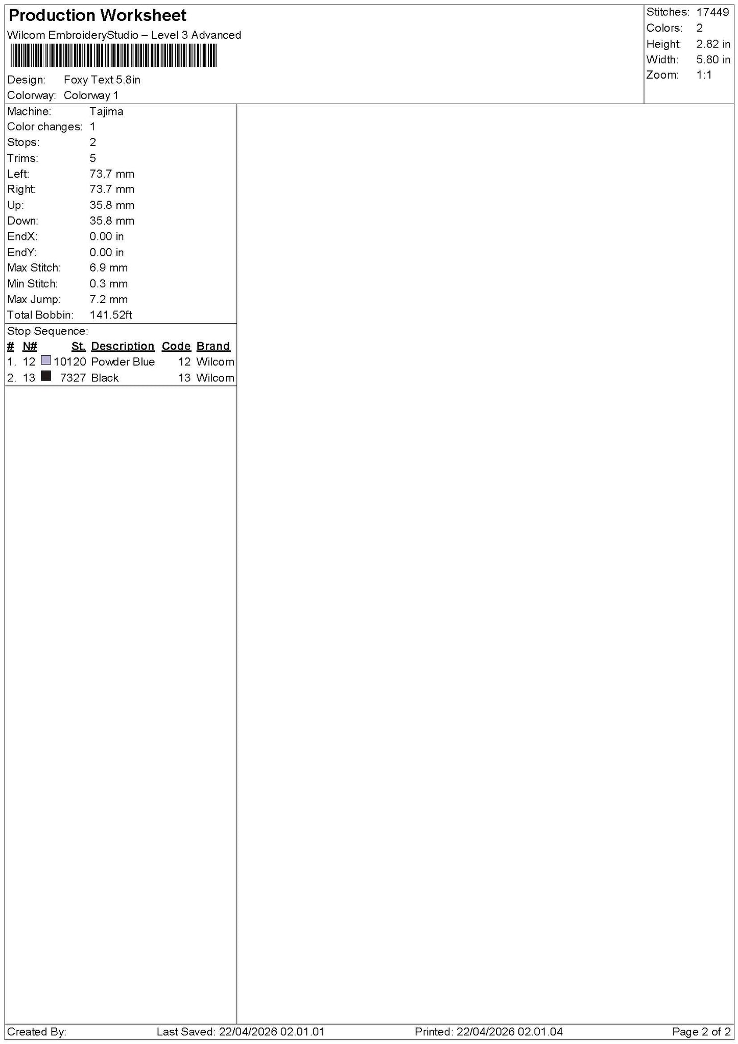Foxytext Embroidery File 6 sizes