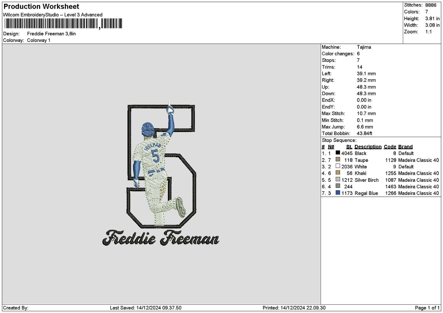 Freddie Embroidery File 6 sizes