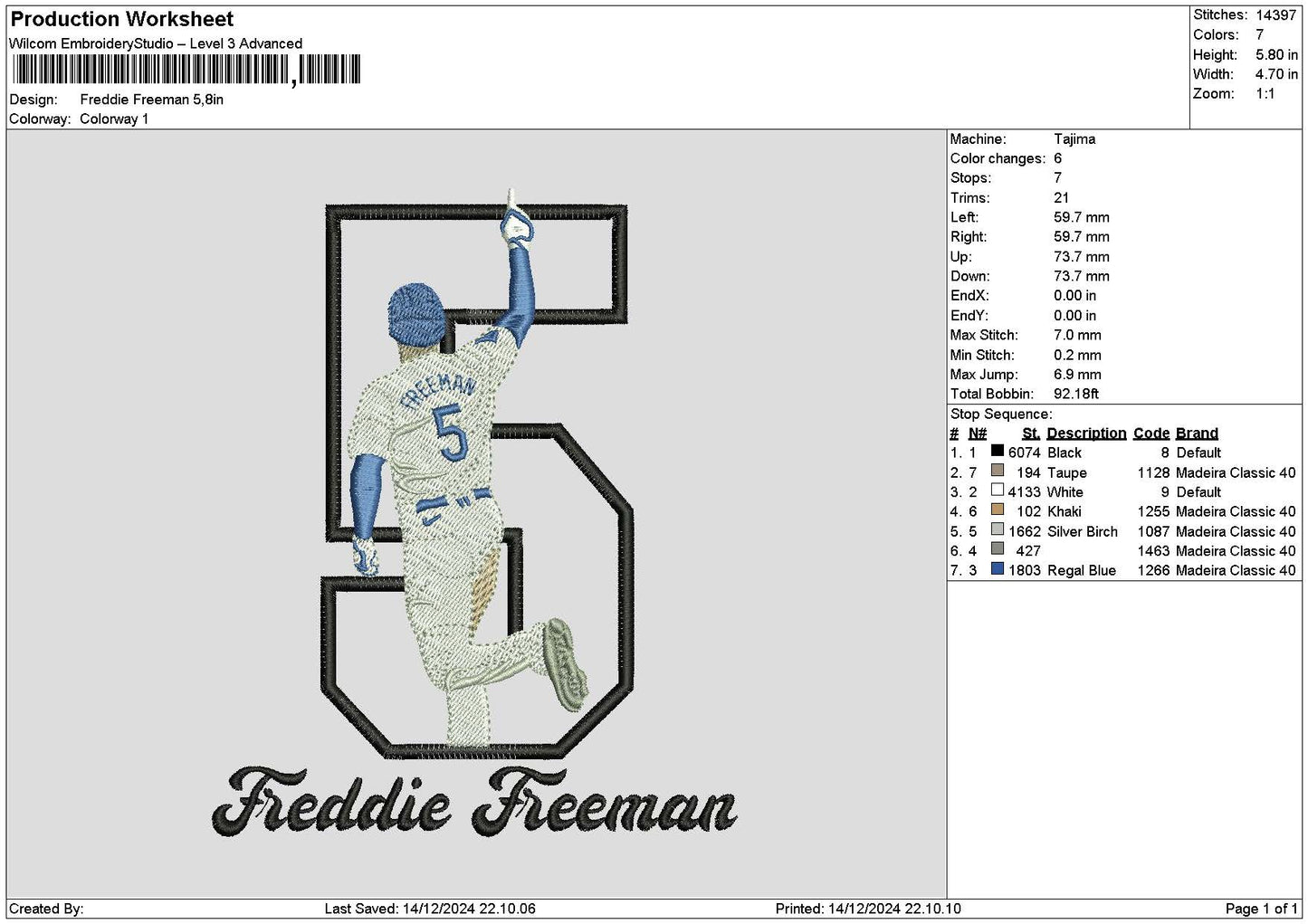 Freddie Embroidery File 6 sizes