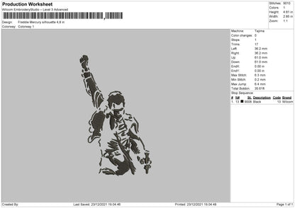 Freddie Mercury Embroidery File 4 Size