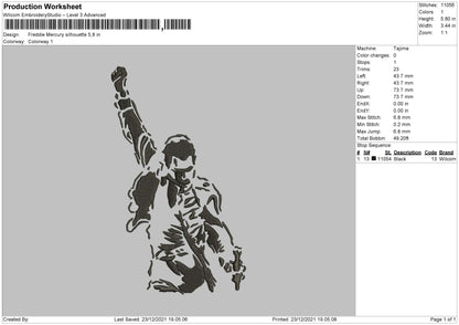 Freddie Mercury Embroidery File 4 Size