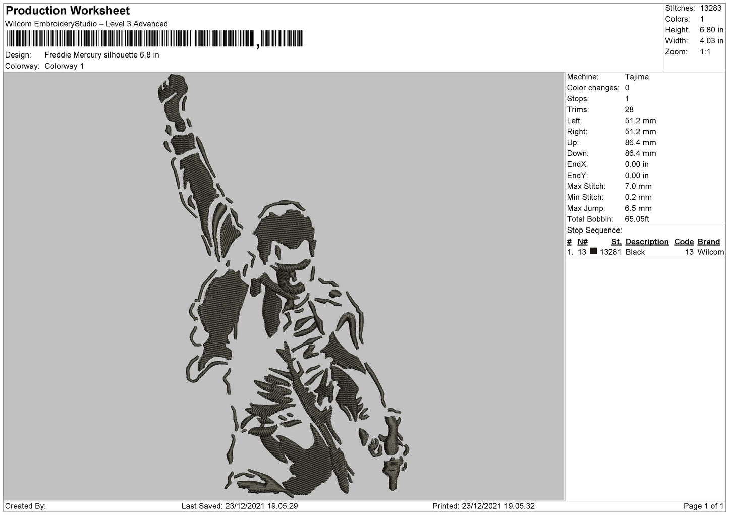 Freddie Mercury Embroidery File 4 Size