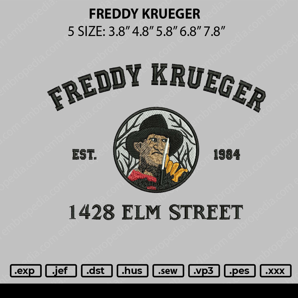 Freddy Krueger Embroidery File 5 sizes