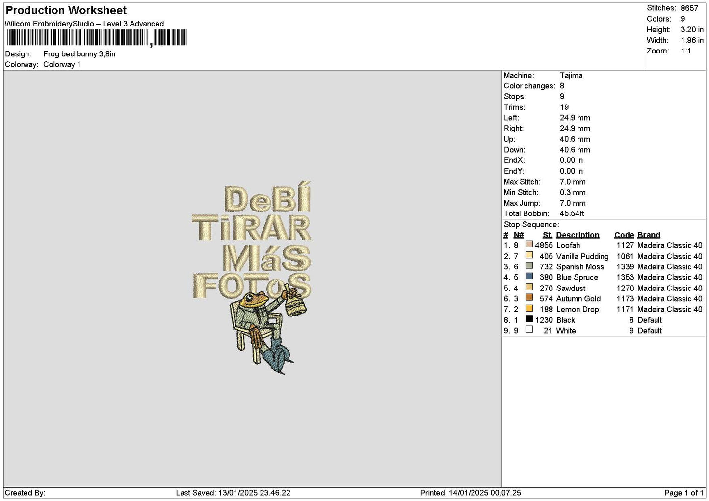 Frog 1401 Embroidery File 6 sizes