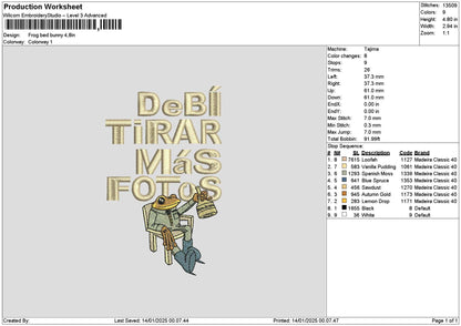Frog 1401 Embroidery File 6 sizes