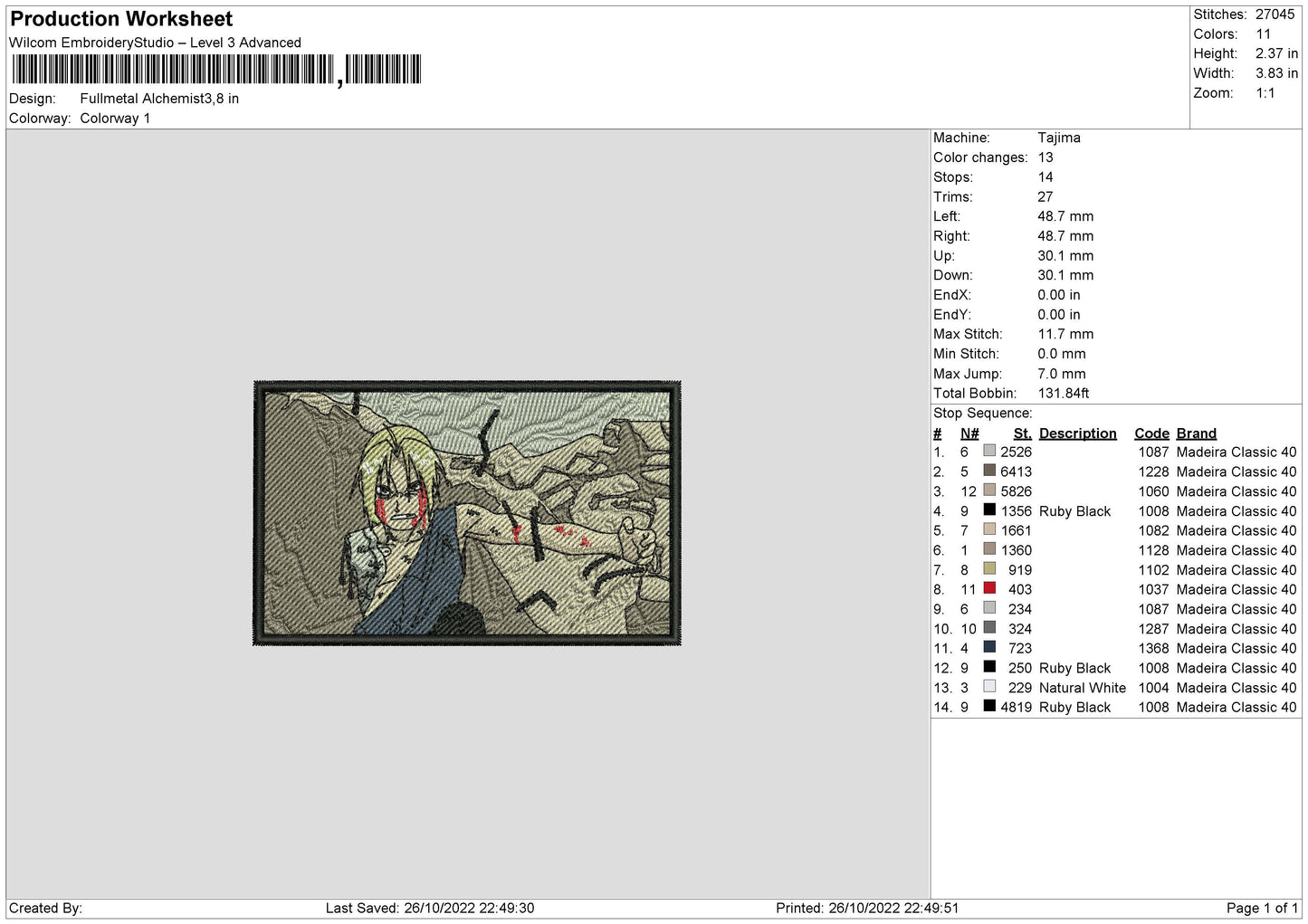 Fullmetal A Embroidery File 6 sizes