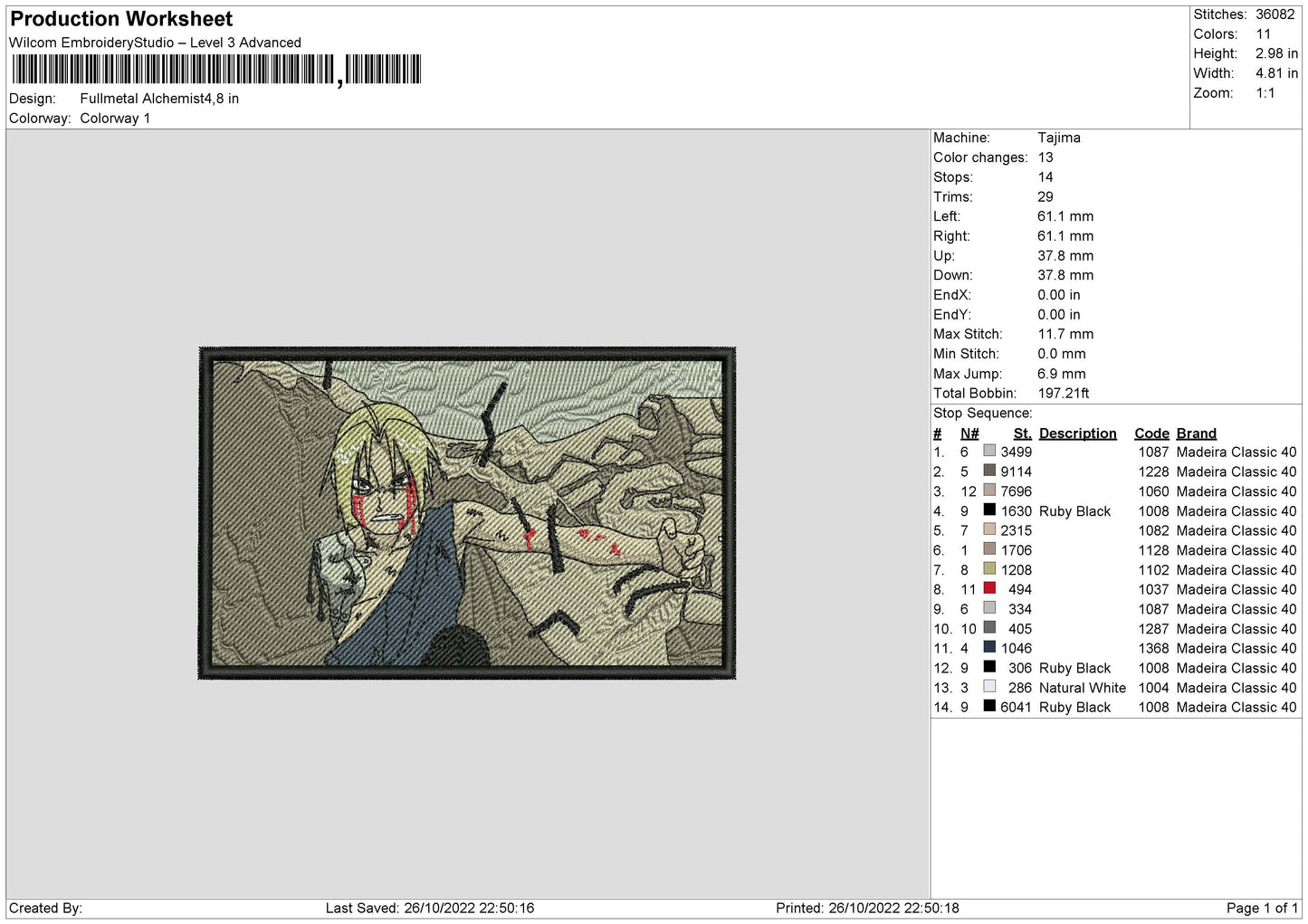 Fullmetal A Embroidery File 6 sizes