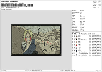 Fullmetal A Embroidery File 6 sizes