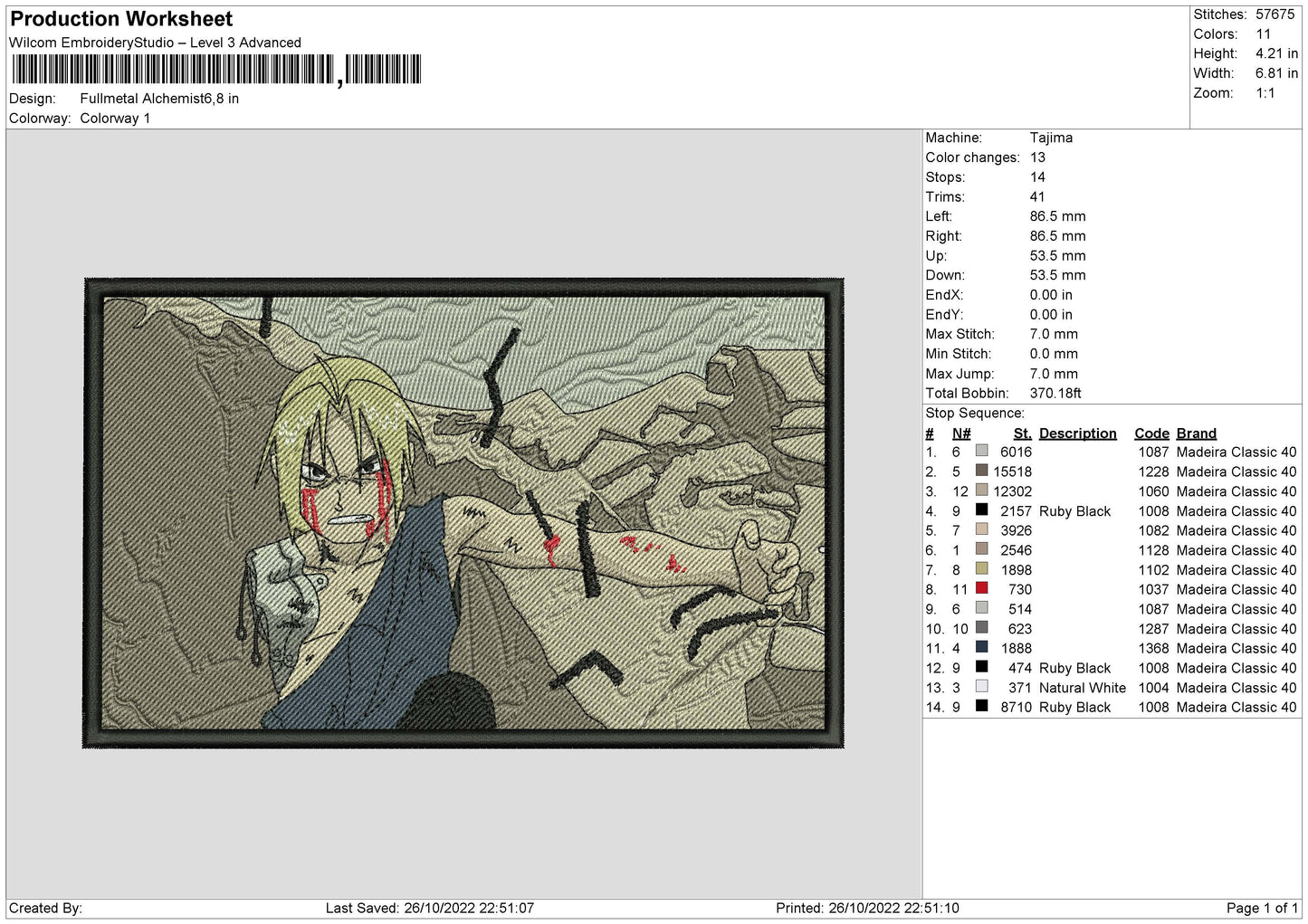 Fullmetal A Embroidery File 6 sizes