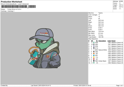 Grinch Cap01 Embroidery File 6 Sizes