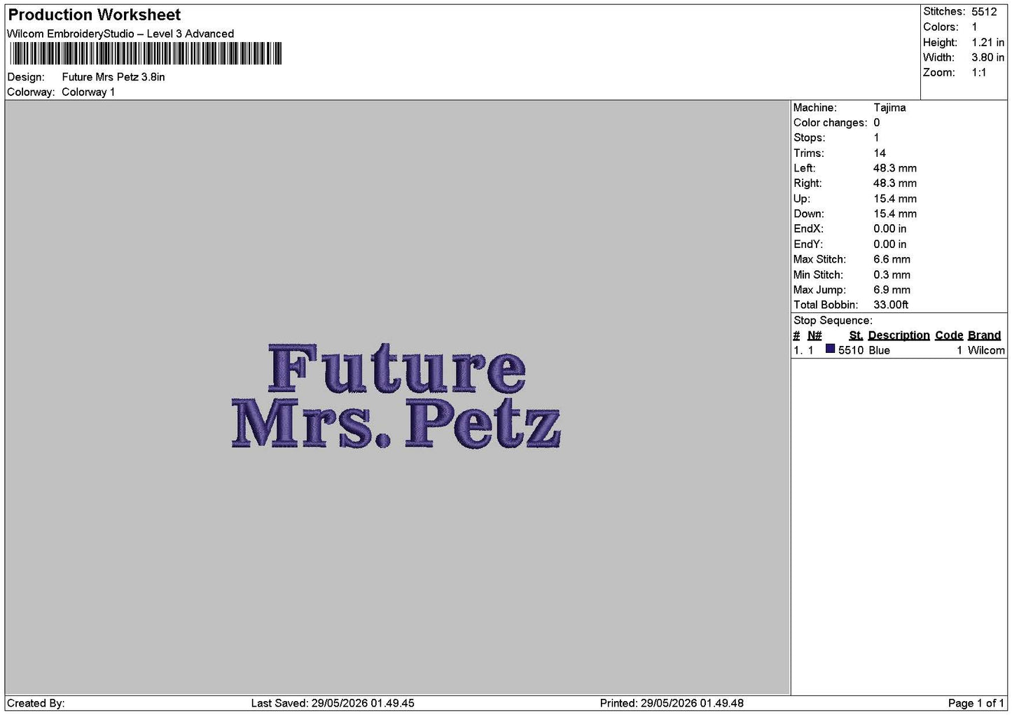 Futuretext 2805 Embroidery File 6 sizes