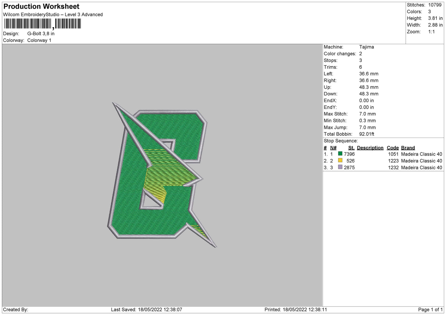 G Bolt Embroidery File 4 size