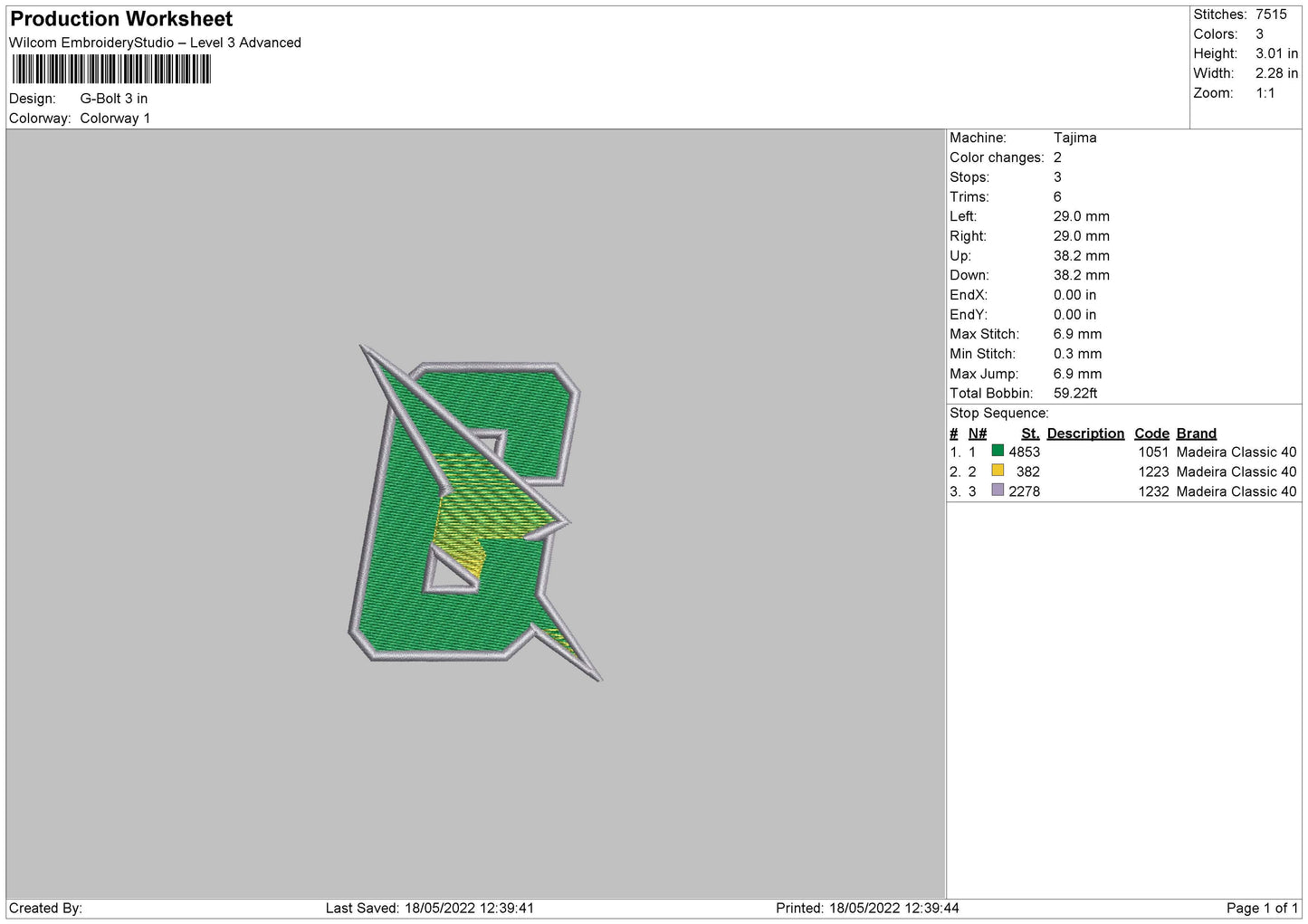 G Bolt Embroidery File 4 size