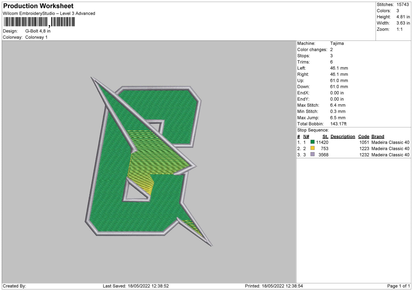G Bolt Embroidery File 4 size