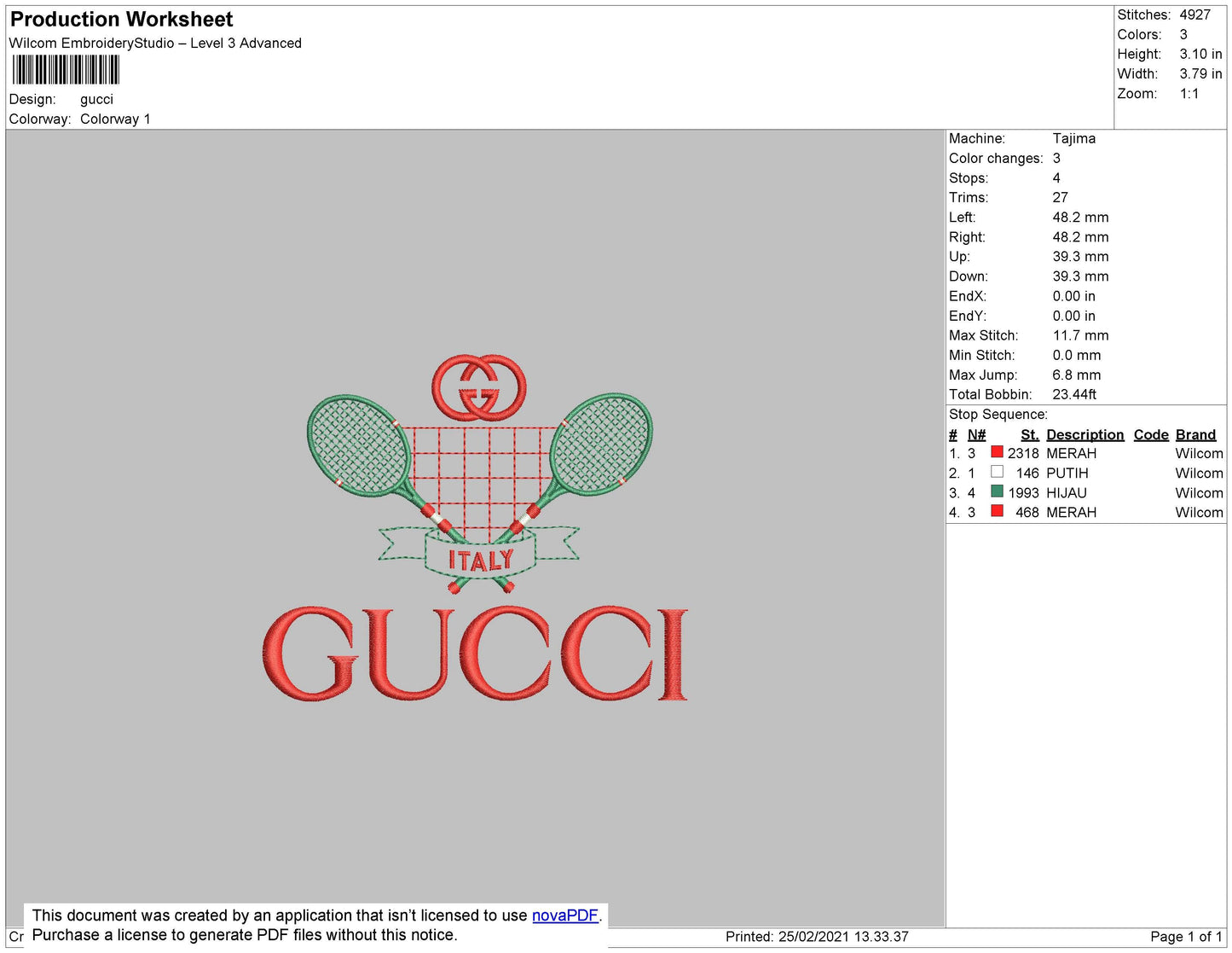 Gucc1 Tennis Embroidery File 4 size