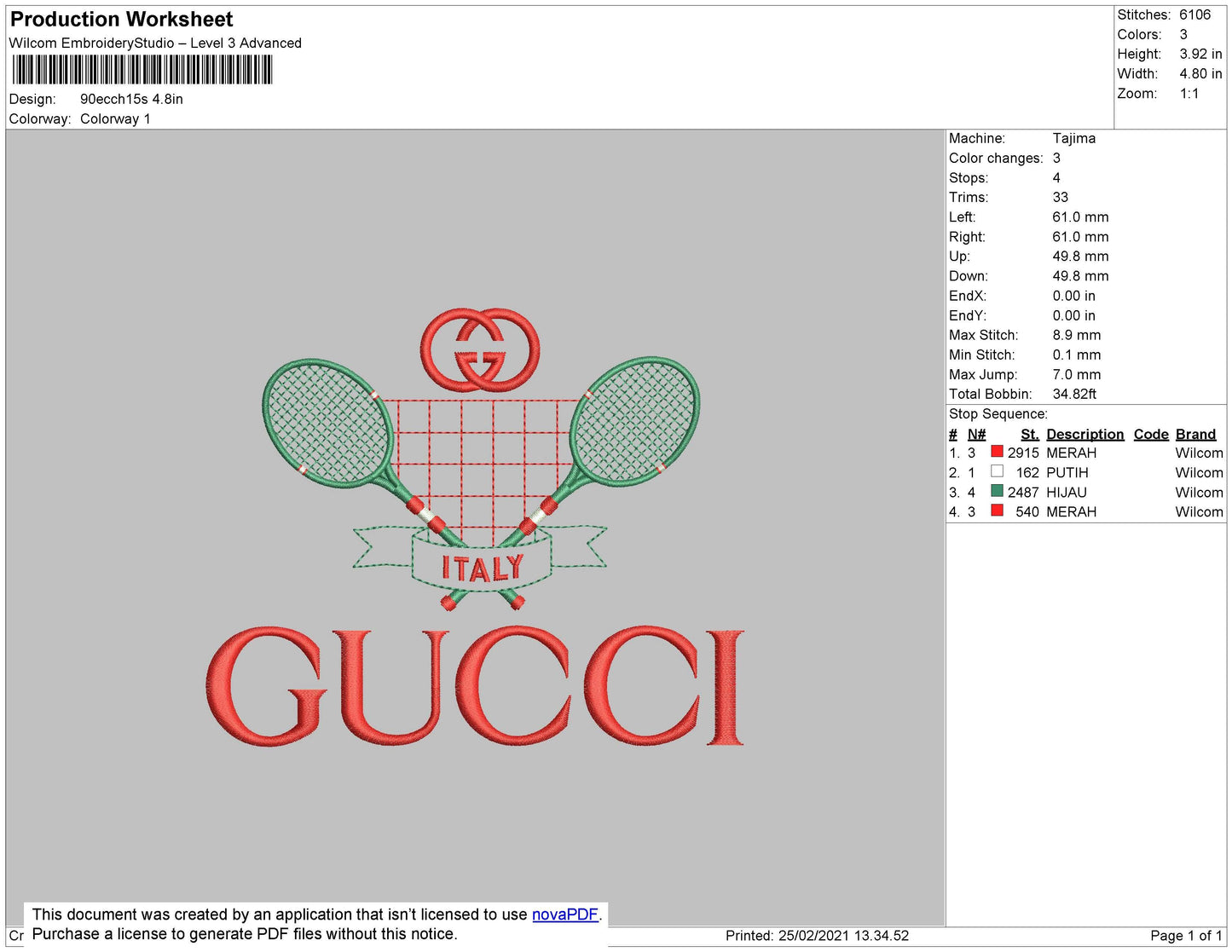 Gucc1 Tennis Embroidery File 4 size