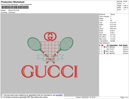 Gucc1 Tennis Embroidery File 4 size