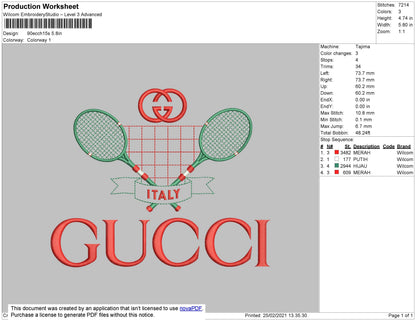 Gucc1 Tennis Embroidery File 4 size
