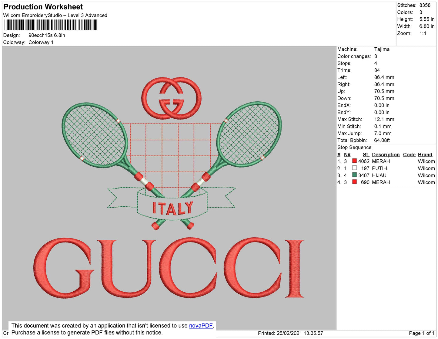 Gucc1 Tennis Embroidery File 4 size