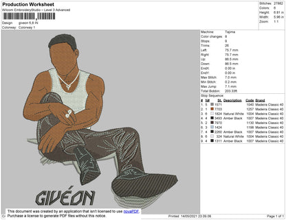 Giveon Embroidery File 4 size