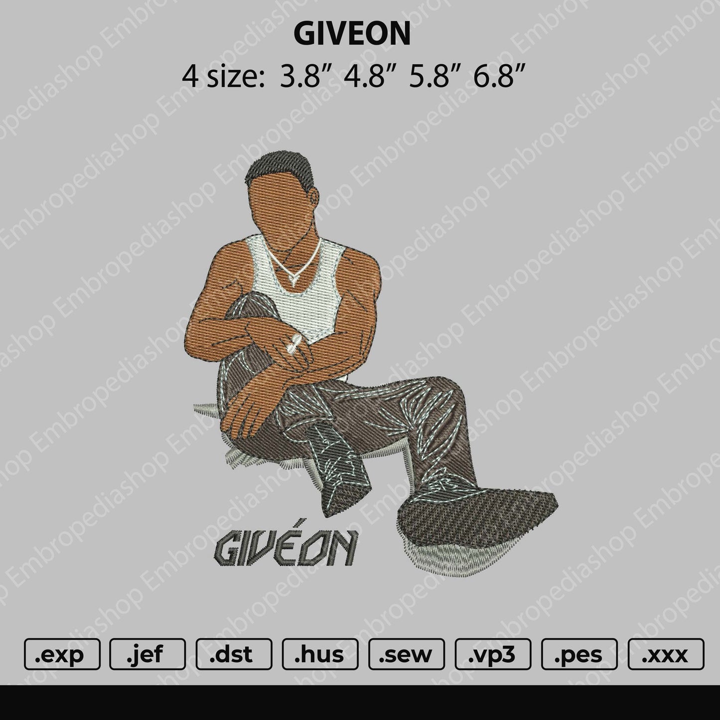 Giveon Embroidery File 4 size