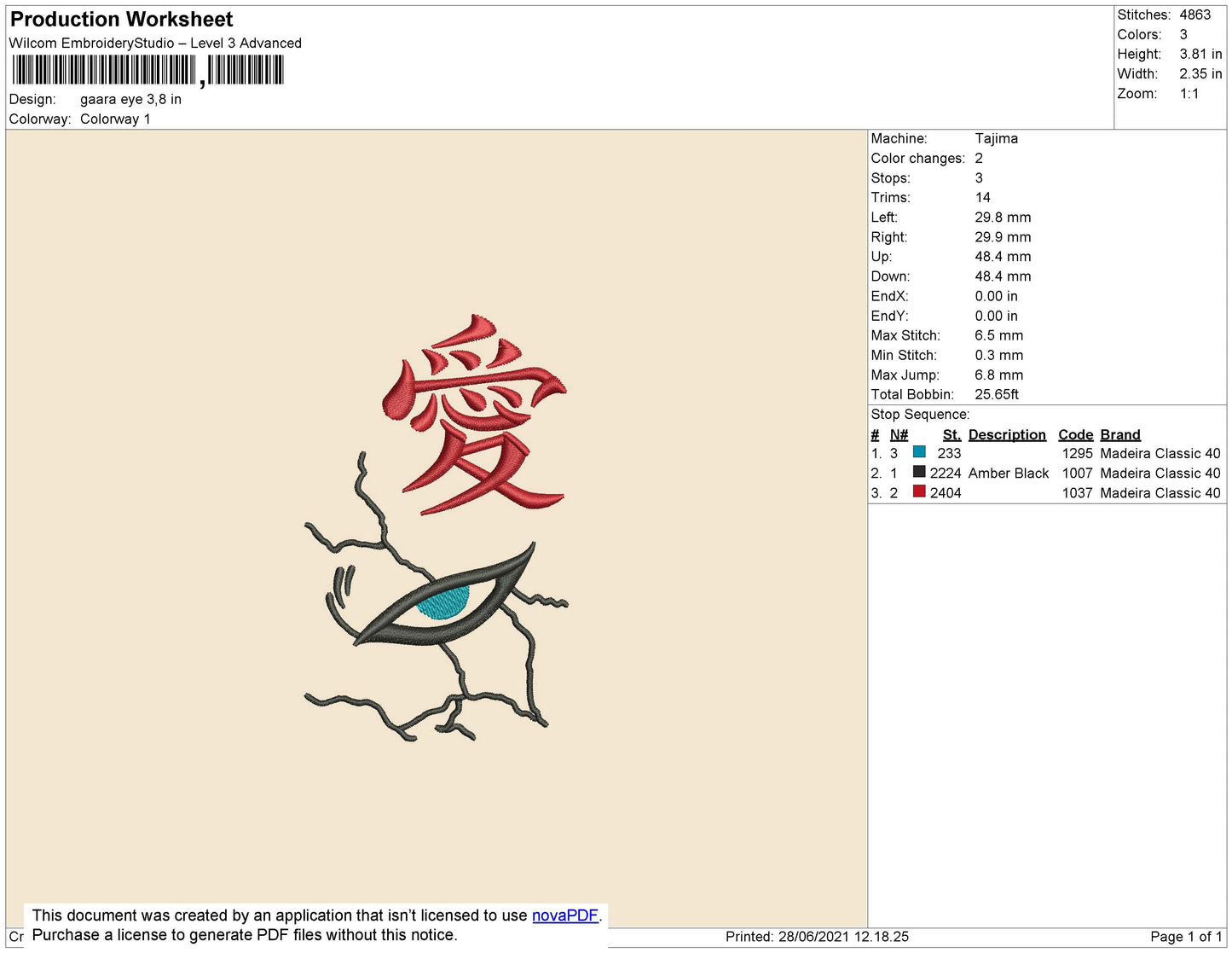 Gaara Eyes Embroidery File 4 Size
