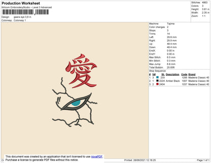 Gaara Eyes Embroidery File 4 Size
