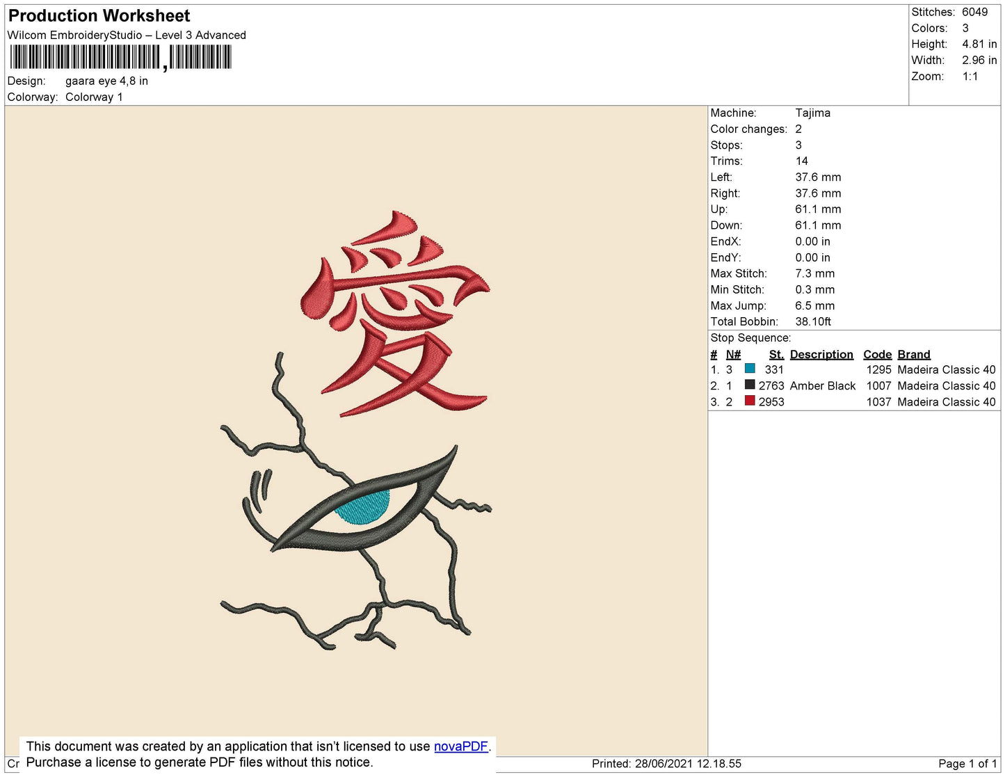 Gaara Eyes Embroidery File 4 Size