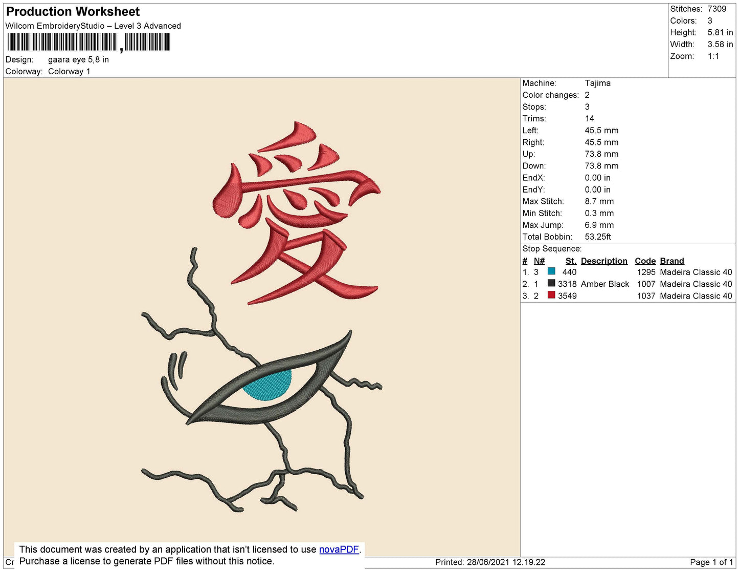 Gaara Eyes Embroidery File 4 Size