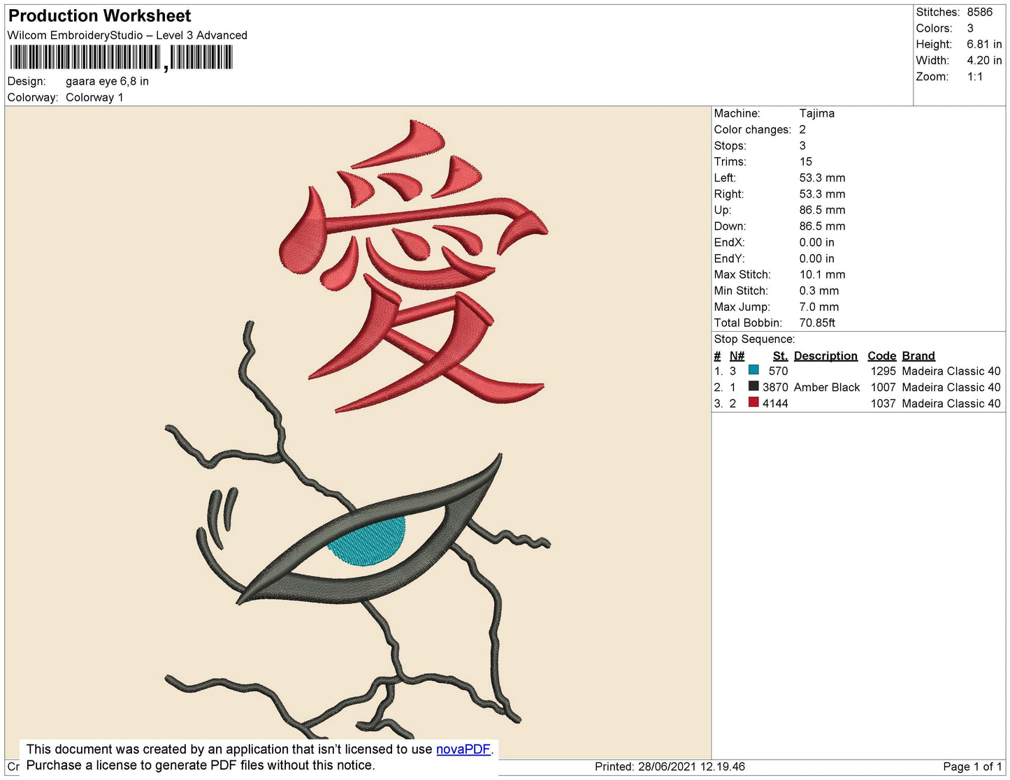 Gaara Eyes Embroidery File 4 Size